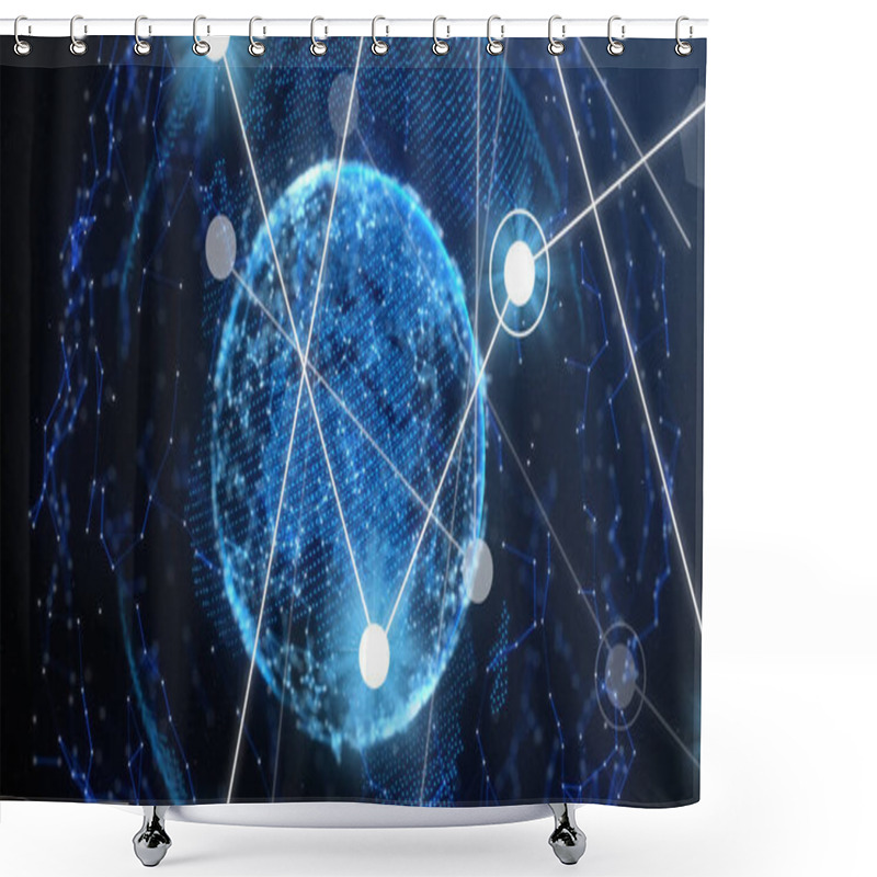 Personality  Image Of, Connections And Globe On Black Background. Network, Connections And Technology Concept Digitally Generated Image, Shower Curtains