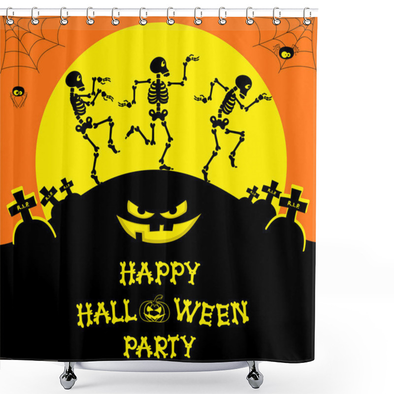 Personality  Vector Halloween Banner With Skeletons, Pumpkin, Scary Face Shower Curtains