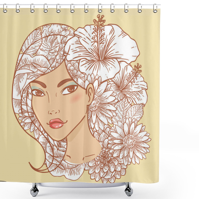 Personality  Attractive Smiling Young Woman With Floral Hair Shower Curtains