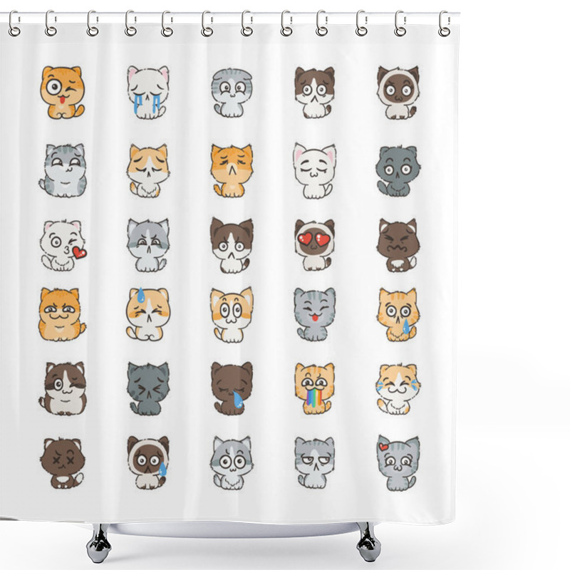 Personality  Cute Cartoon Cats And Dogs With Different Emotions. Shower Curtains