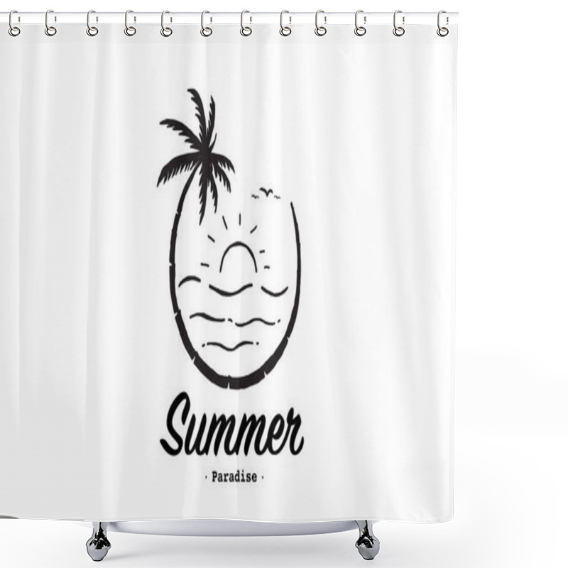 Personality  Summer Vacation On Tropical Beach Sunset Label, With Palm Trees ,vector Illustration Shower Curtains