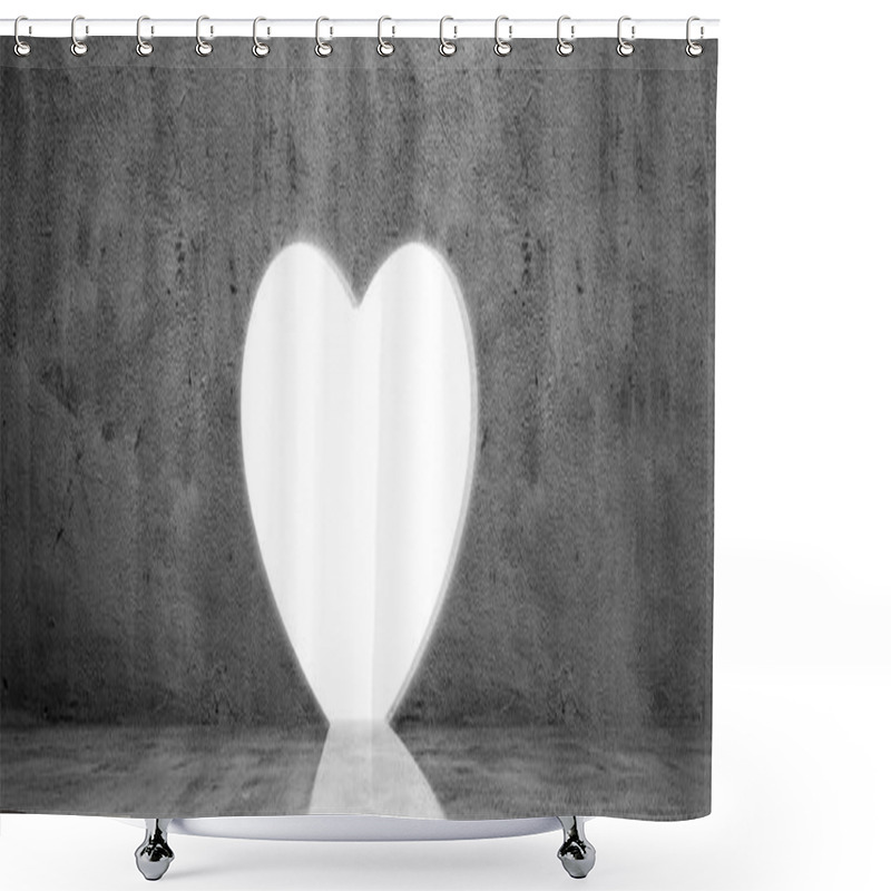 Personality  Concrete Wide Dark Wall With Heart Shape Hole With Light  Shower Curtains