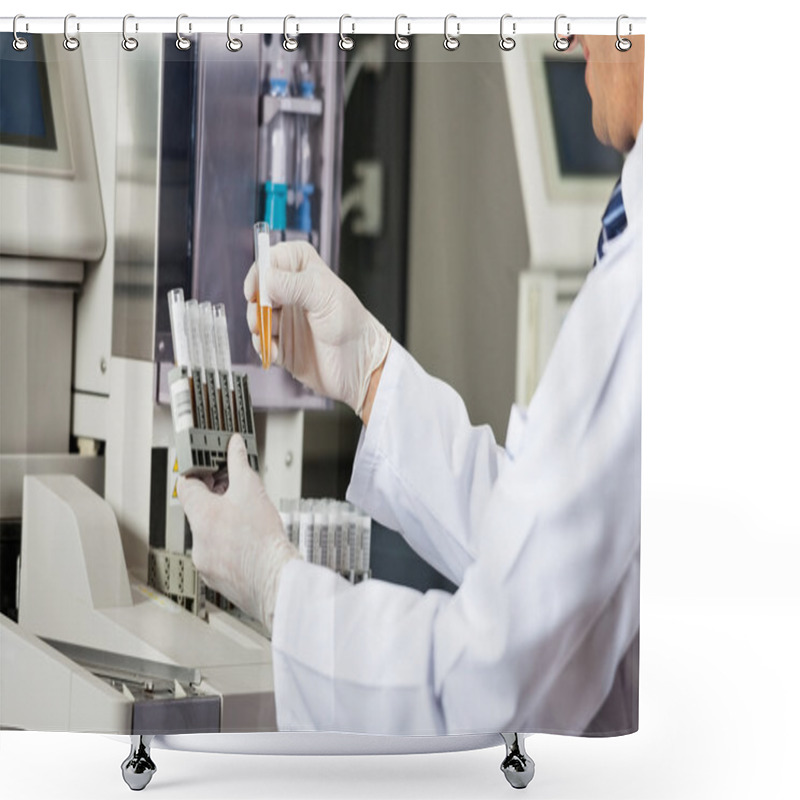 Personality  Scientist Analyzing Urine Samples In Lab Shower Curtains