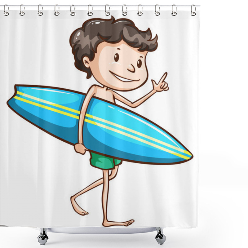 Personality  A Simple Drawing Of A Boy Going To The Beach With A Surfing Boar Shower Curtains