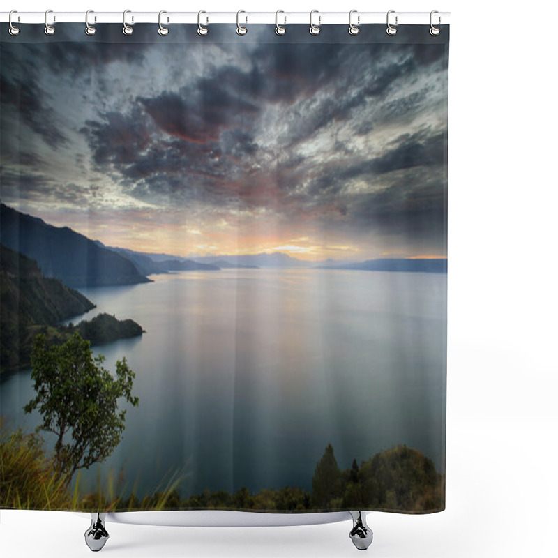 Personality  Beautiful Sunset On The Lake Toba Shower Curtains