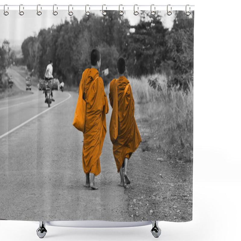 Personality  Cambodian Monks Walking On The Road Shower Curtains