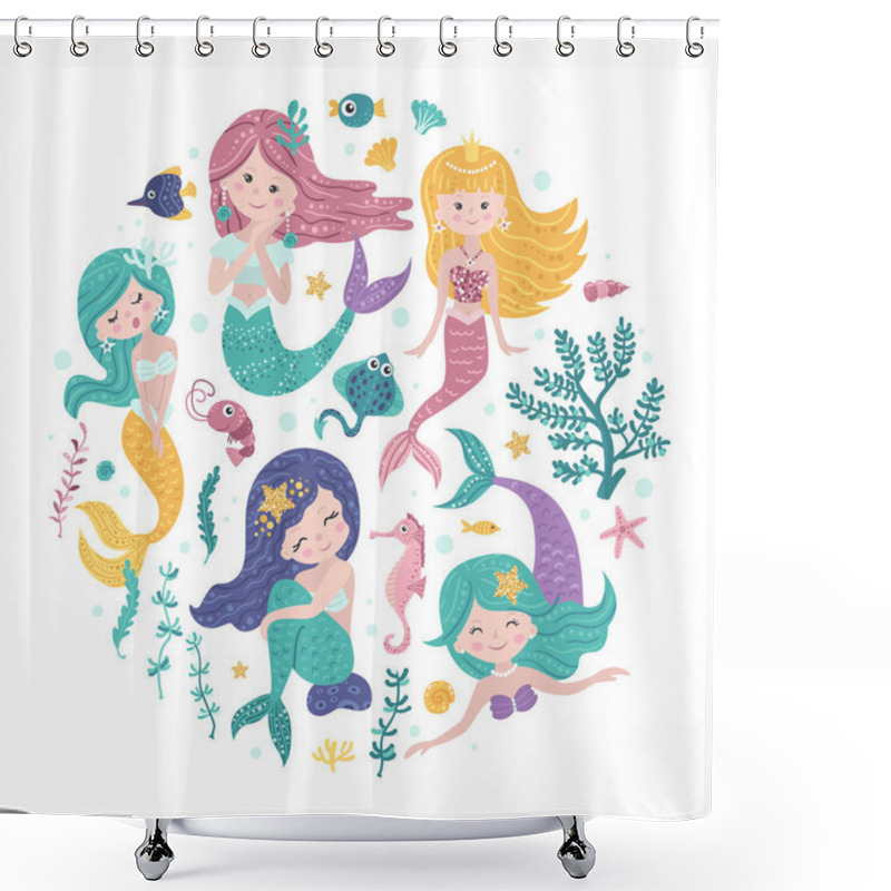 Personality  Poster With Mermaids And Sea Animals Shower Curtains