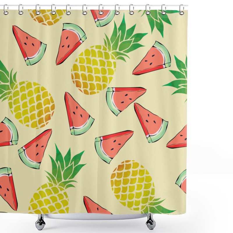 Personality  Pineapples And Watermelon Seamless Pattern Shower Curtains