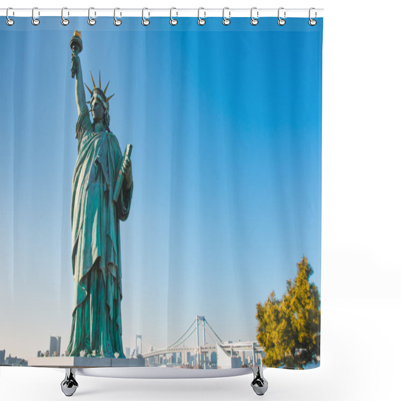 Personality  Lady Liberty Juxtaposed Stand Near Rainbow Bridge In Odaiba Shower Curtains