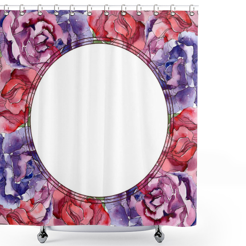 Personality  Purple And Red Rose Floral Botanical Flowers. Wild Spring Leaf Wildflower Isolated. Watercolor Background Illustration Set. Watercolour Drawing Fashion Aquarelle. Frame Border Ornament Square. Shower Curtains