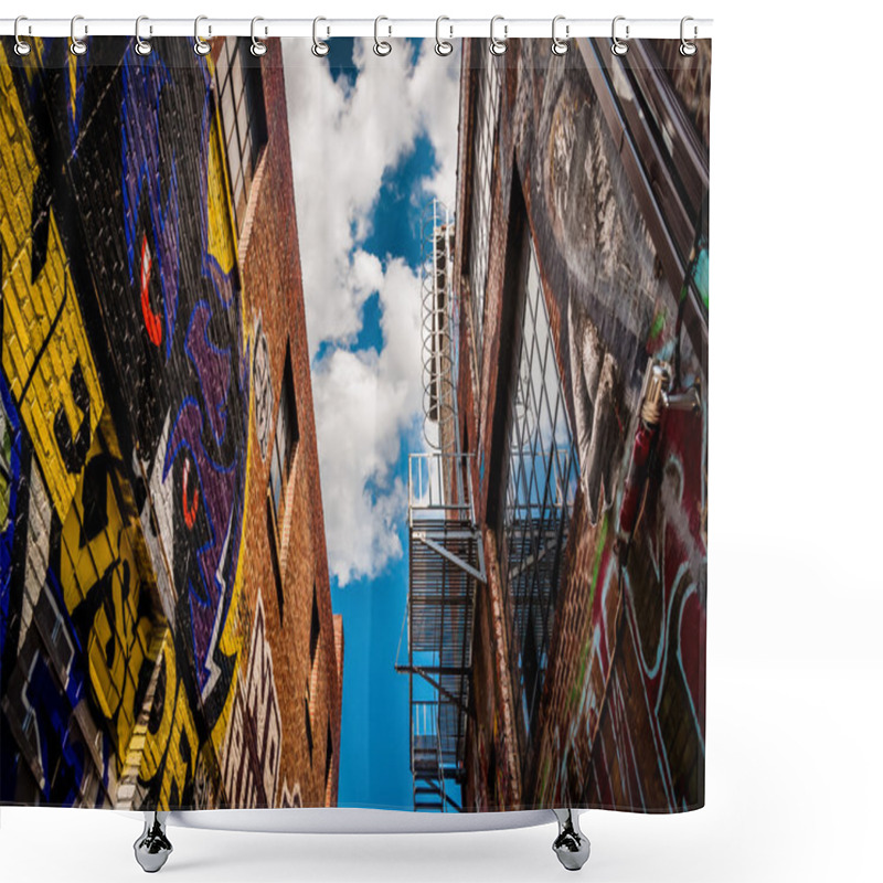 Personality  Walls Of Old Buildings In Graffiti Alley, Baltimore, Maryland. Shower Curtains