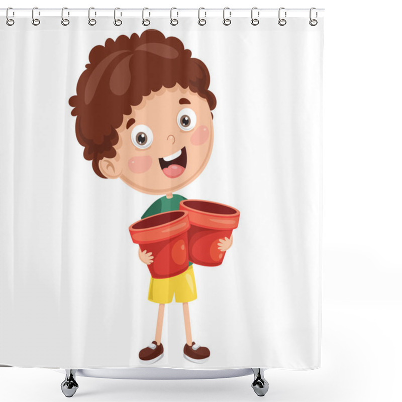 Personality  Vector Illustration Of Kid Planting Shower Curtains