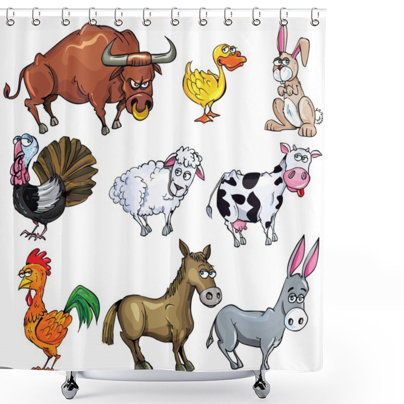 Personality  Cartoon Set Of Farm Animals Shower Curtains