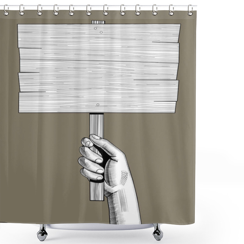 Personality  Hand Holding A Wood Signboard Shower Curtains