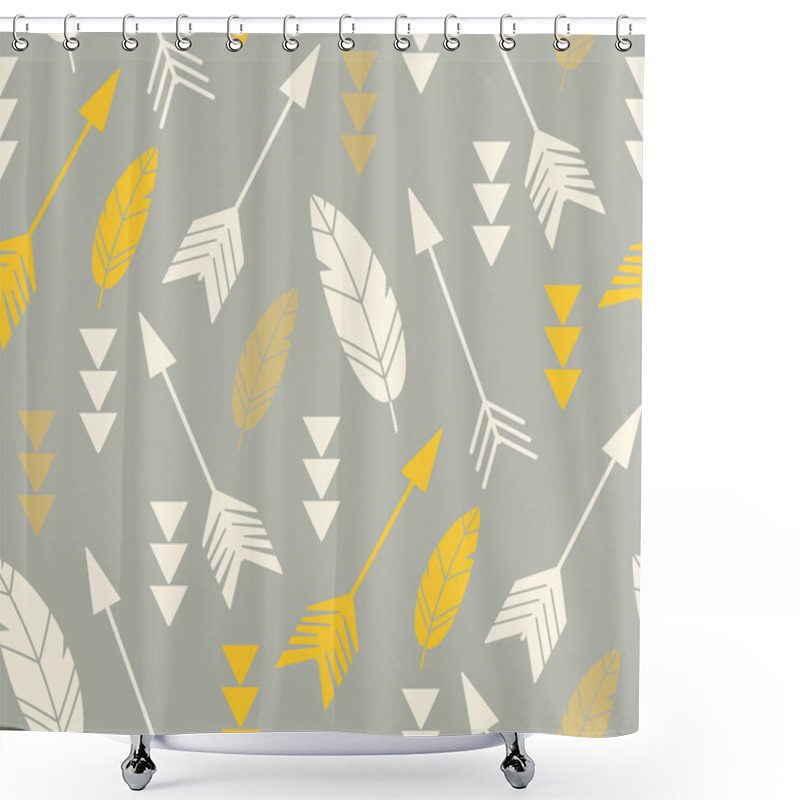 Personality  Bohemian Feathers And Arrows, Seamless Pattern Shower Curtains