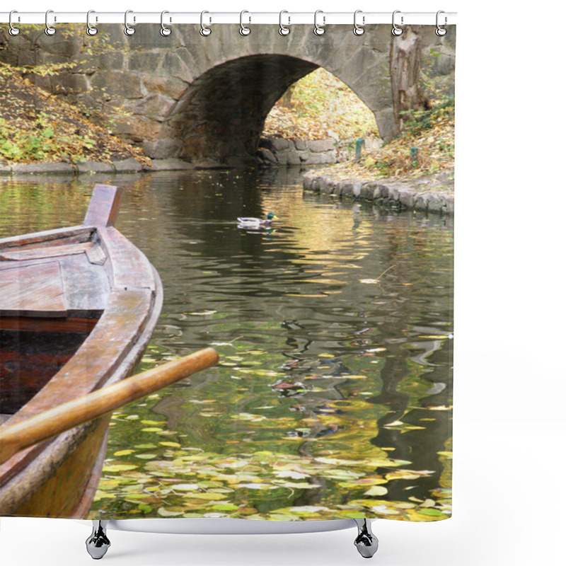 Personality  Boat Ashore Of A Lake Shower Curtains