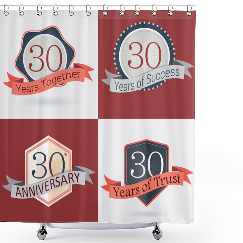 Personality  30th Anniversary , 30 Years Together , 30 Years Of Success , 30 Years Of Trust - Set Of Retro Vector Stamps And Seal Shower Curtains