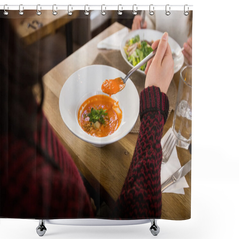 Personality  Young Woman With Bowl Of Soup Shower Curtains