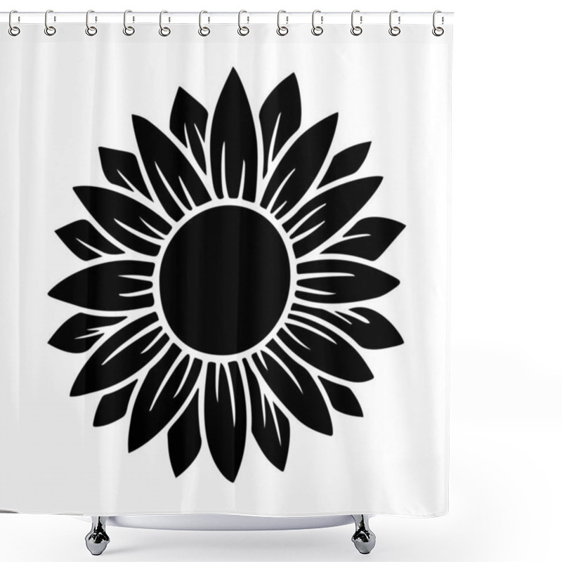 Personality  Sunflower Simple Icon. Flower Silhouette Vector Illustration. Sunflower Graphic Logo, Hand Drawn Icon For Packaging, Decor. Petals Frame, Black Silhouette Isolated On White Background. Shower Curtains