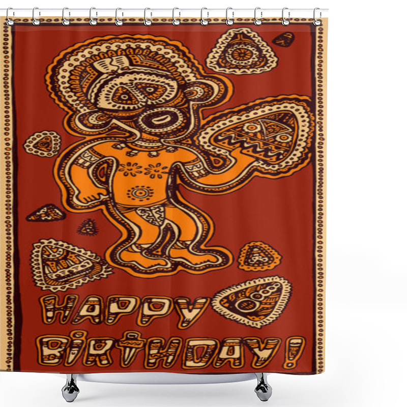 Personality  Hand Drawn Card Happy Birthday With Papuan (vector) Shower Curtains