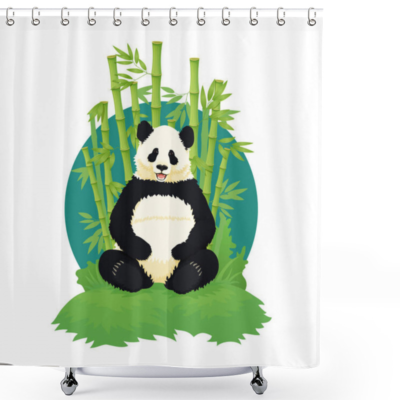 Personality  Giant Panda Sitting, Relaxing And Smiling With Bamboo Trees In The Background. Shower Curtains