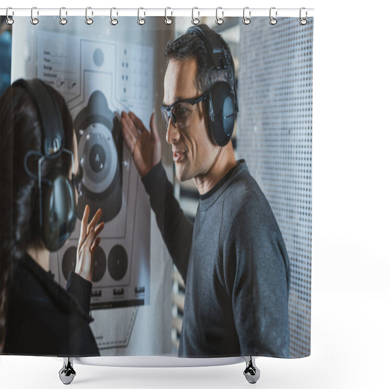 Personality  Shooting Instructor Showing On Used Target With Holes Shower Curtains