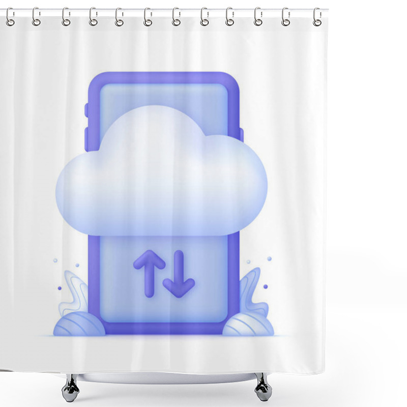 Personality  3D Cloud Computing Upload And Download Data Online Service On Phone. Data Storage. Technology Concept. Trendy And Modern Vector In 3d Style. Shower Curtains