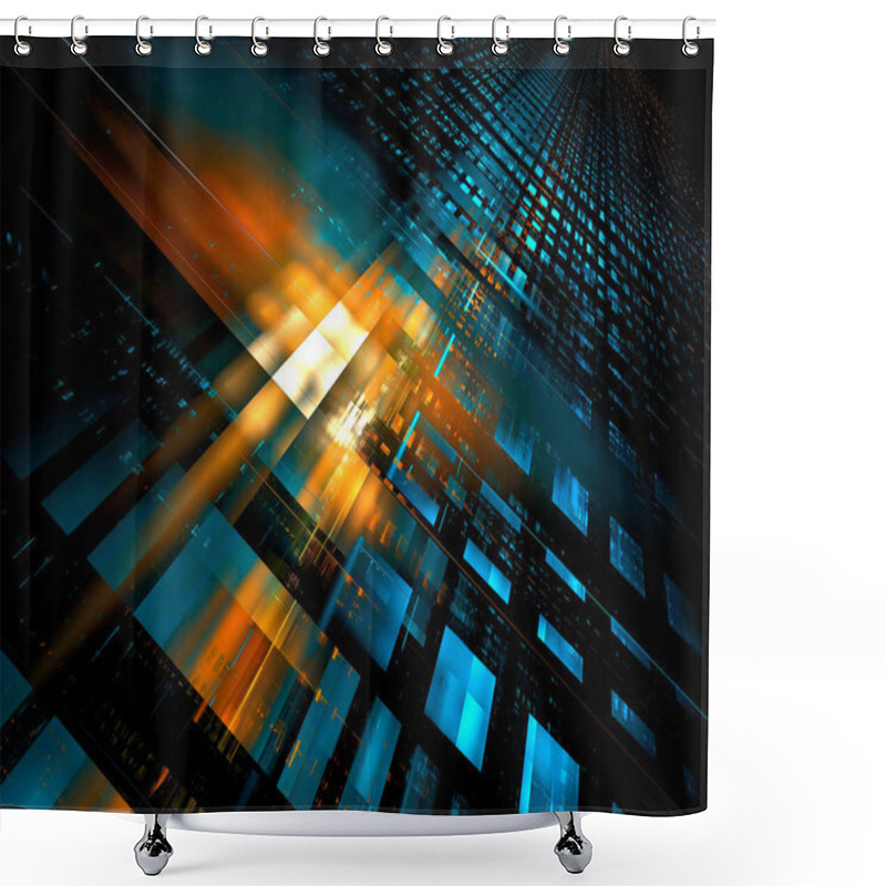 Personality  Diagonally Inclined Surface With Cells And Light Spots - 3D Illustration Shower Curtains