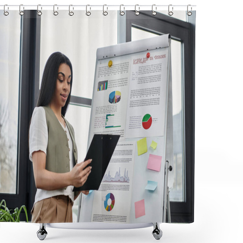 Personality  Engaging Presentation On Analytical Data In A Stylish Office Environment. Shower Curtains