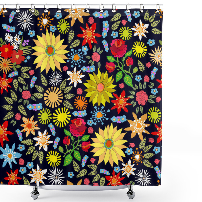 Personality  Bright Floral Border With Spanish Motifs. Shower Curtains