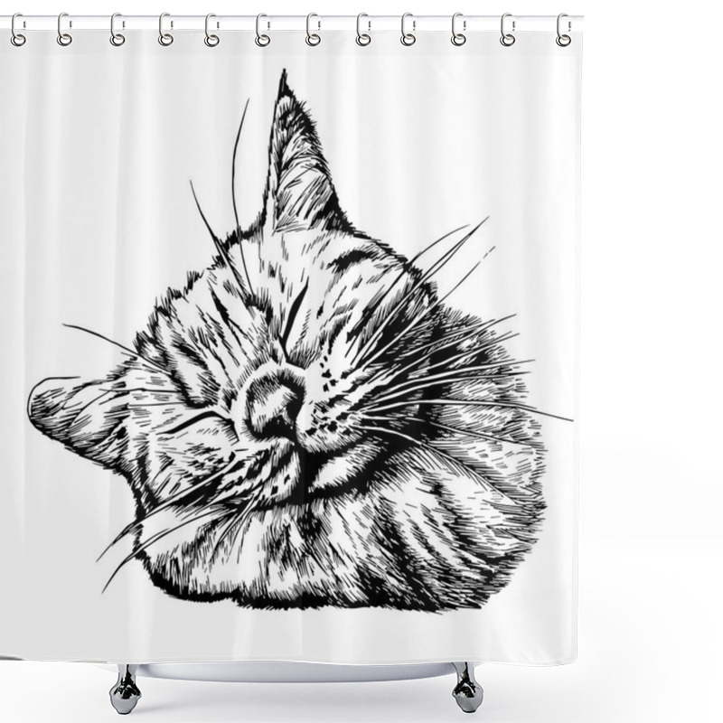 Personality  Sleeping Cat Hand Drawn Vector Illustration Shower Curtains