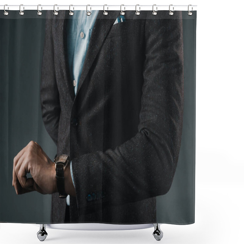 Personality  Stylish Man Looking At Hand Watches Shower Curtains