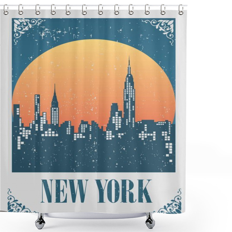 Personality  An Illustration Of New York City Skyline At Sunset Shower Curtains