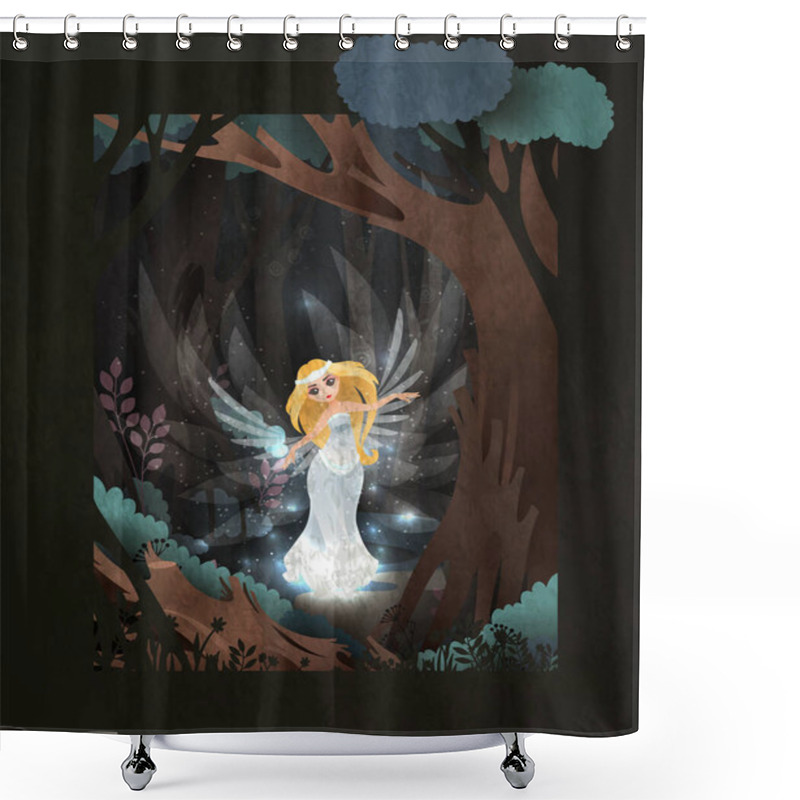 Personality  Fairy Tale Book Cover Illustration Swan Princess In Front Of Dark Magic Forest/ Shower Curtains