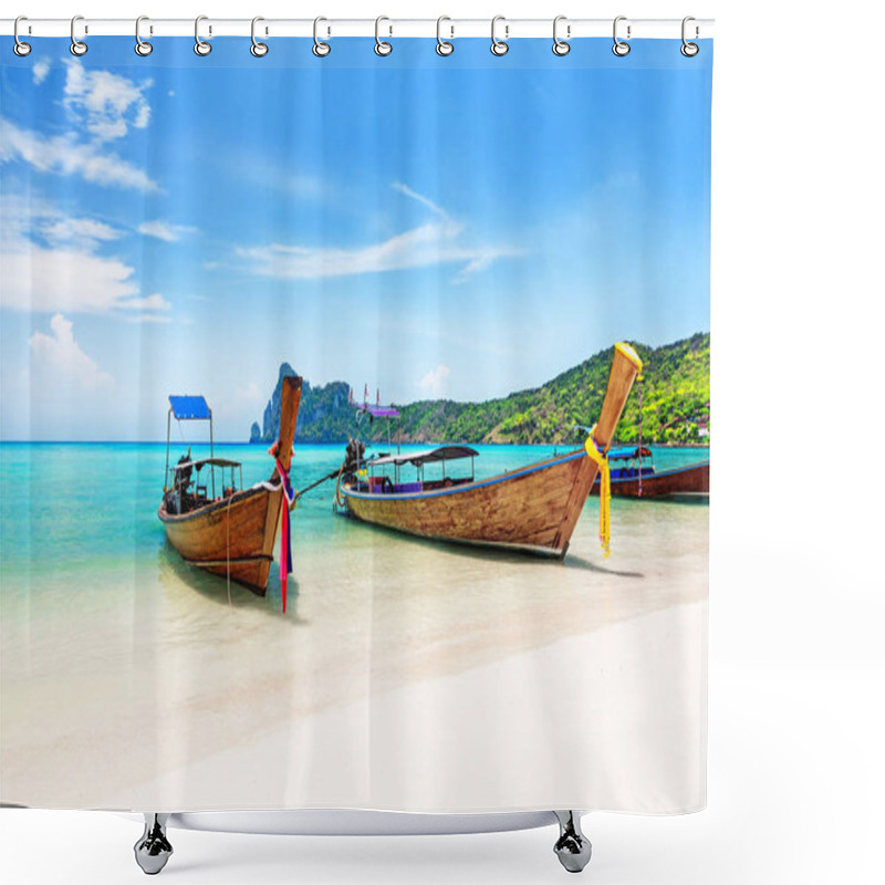 Personality  Thai Traditional Wooden Longtail Boats. Shower Curtains