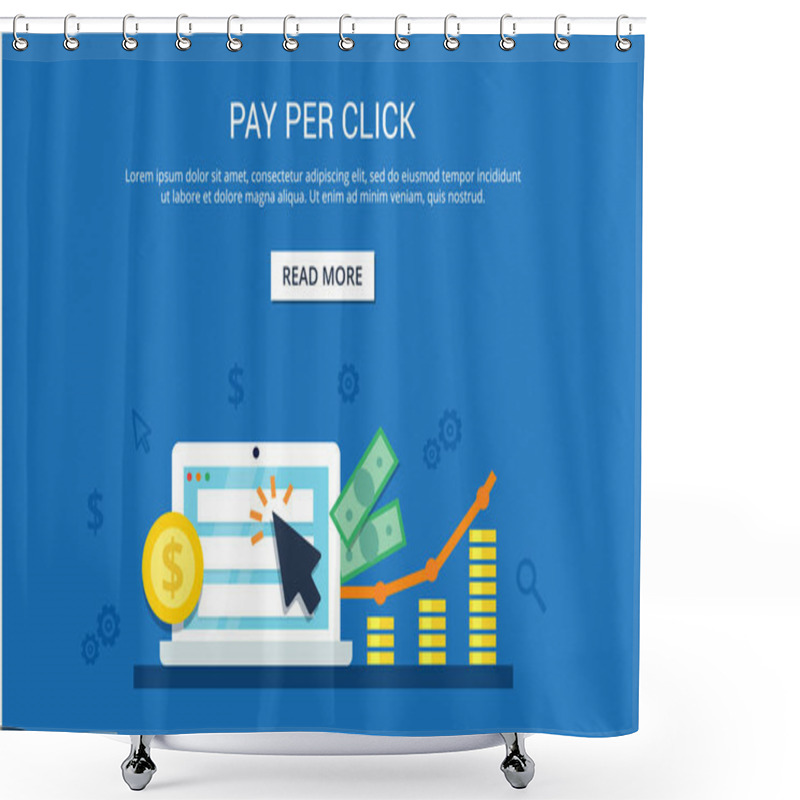 Personality  Pay Per Click Internet Marketing Concept - Flat Vector Illustration. PPC Advertising And Conversion. Shower Curtains