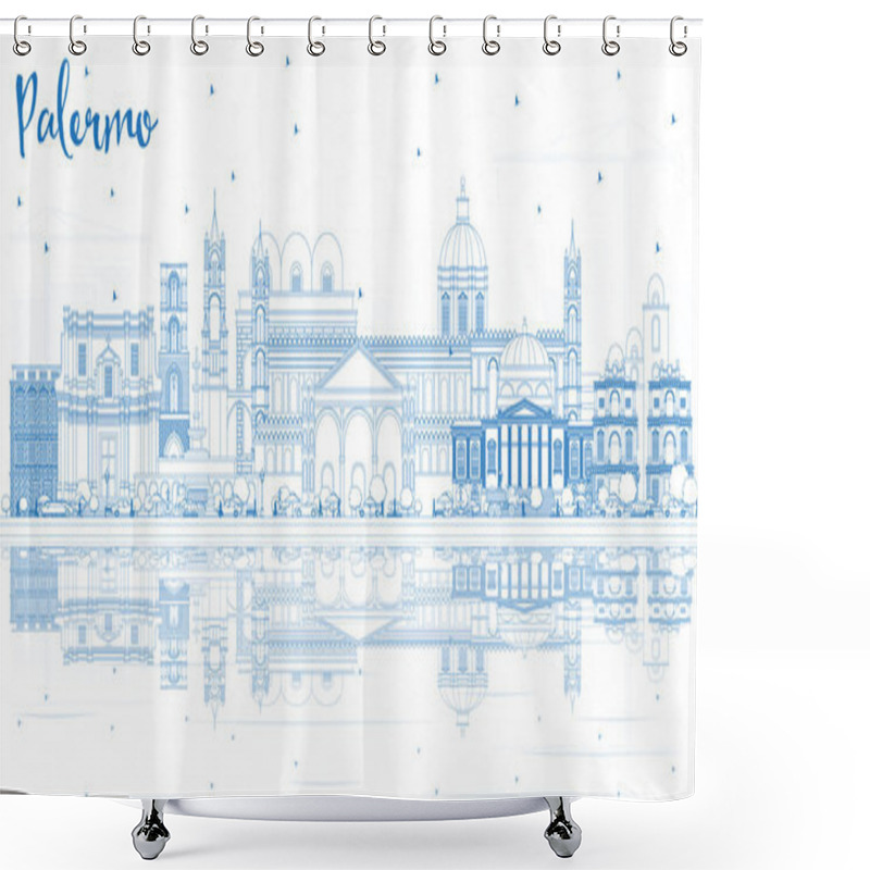 Personality  Outline Palermo Italy City Skyline With Blue Buildings And Reflections. Vector Illustration. Business Travel And Tourism Concept With Historic Architecture. Palermo Sicily Cityscape With Landmarks. Shower Curtains