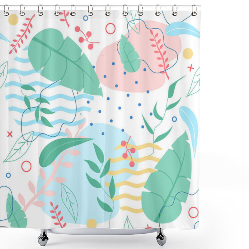 Personality  Seamless Pattern With Tropical Leaves And Sea Wave Shower Curtains