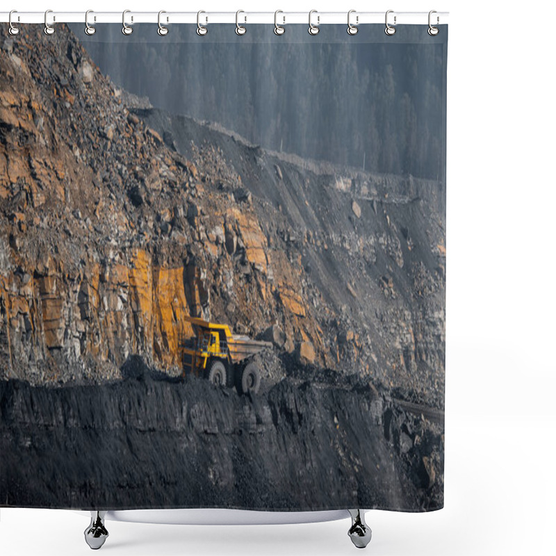 Personality  Open Pit Mine Industry. Big Yellow Mining Truck For Overburden Coal Career Shower Curtains