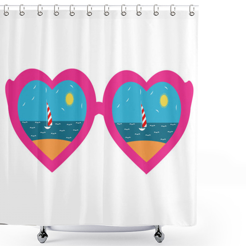 Personality  Pink-rimmed Glasses With A Heart, Reflecting Beach Shower Curtains