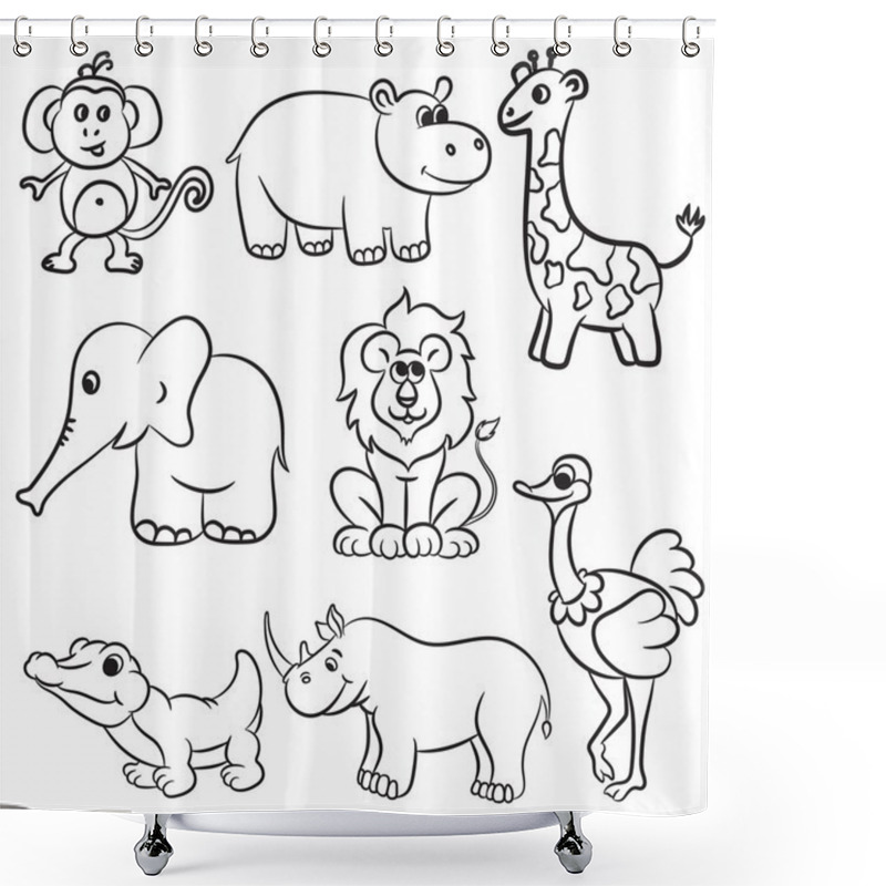 Personality  Cute Outlined Zoo Animals Collection. Vector Illustration. Shower Curtains