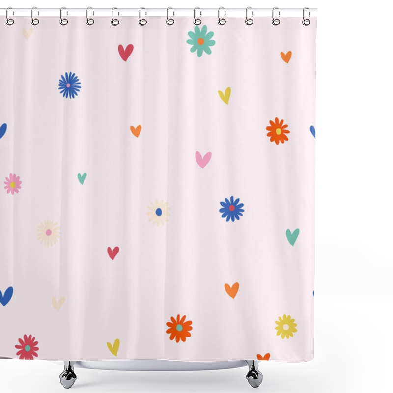 Personality  Gentle Beautiful Seamless Pattern Flowers And Hearts. Vector Illustration Shower Curtains