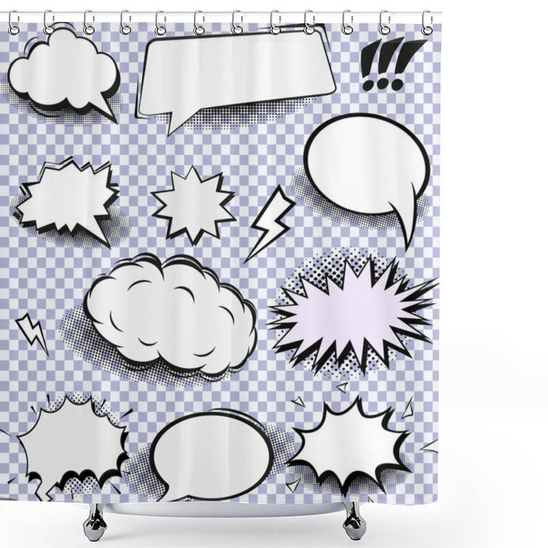 Personality  Set Of Vector Pop Art Signs And Comic Cartoon Bubbles And Elements With Halftone Shadows Shower Curtains