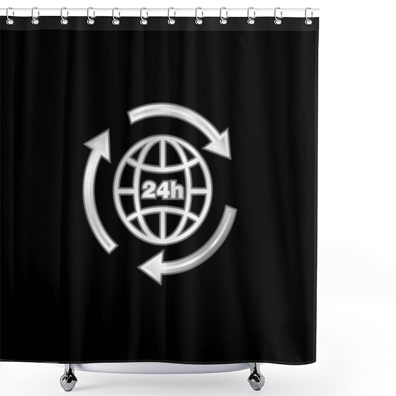 Personality  24 Hours Earth Grid Symbol With Arrows Circle Around Silver Plated Metallic Icon Shower Curtains