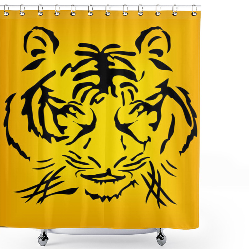 Personality  Bengal Tiger Head Over Orange Background Shower Curtains