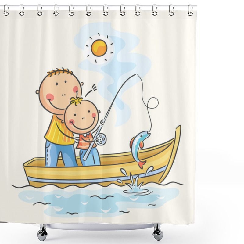 Personality  Father And Son In The Boat Shower Curtains