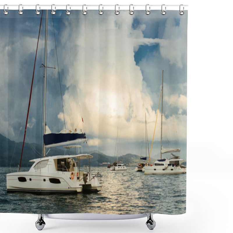 Personality  Sailboats At Anchor Shower Curtains