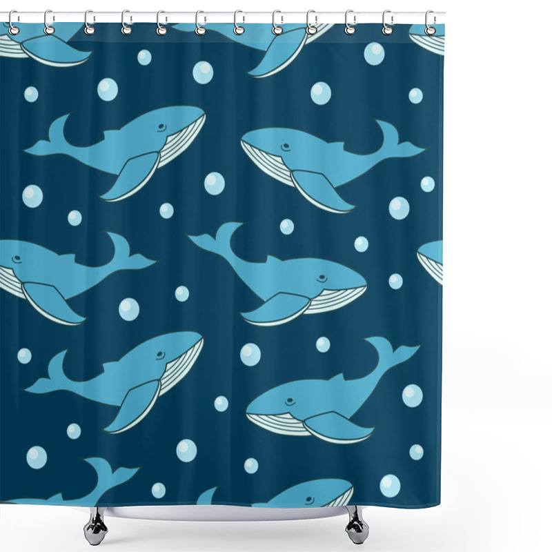 Personality  Blue Whale Pattern Design. Seamless Pattern With Whales. Ocean Animals Background. Shower Curtains