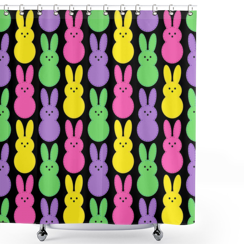 Personality  Cute Easter Seamless Pattern Design With Funny Cartoon Characters Of Bunnies In 80s And 90s Style Neon Colors Shower Curtains