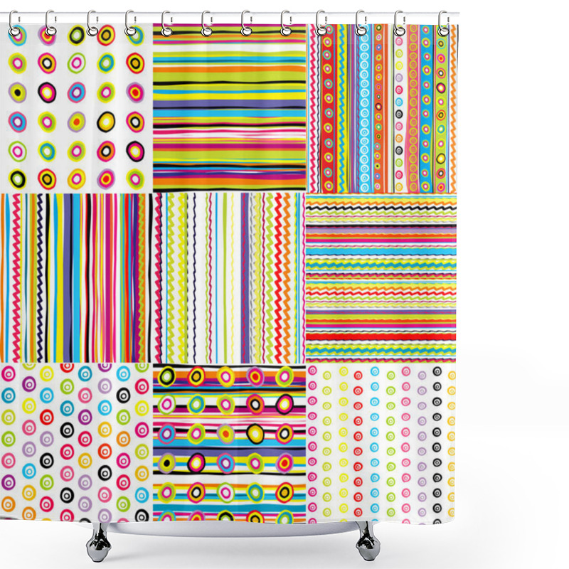 Personality  Set Of Doted And Striped Backgrounds For Kids Shower Curtains